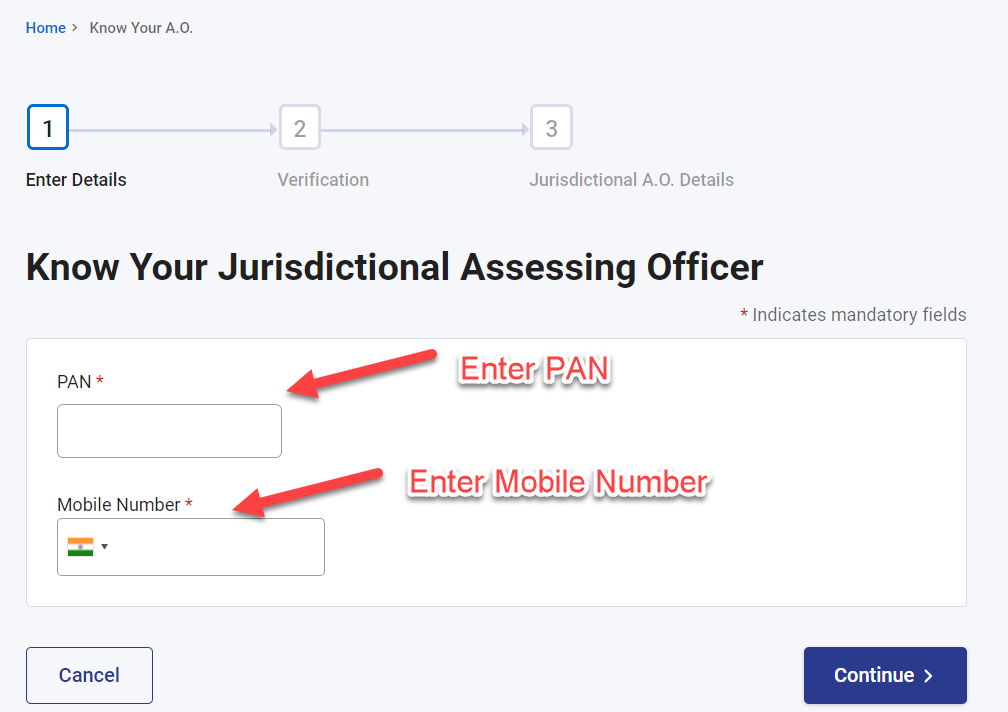 Enter PAN or Mobile Number to get AO Code