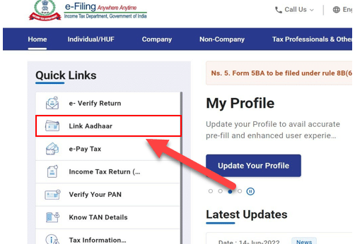 link pan with aadhaar without login